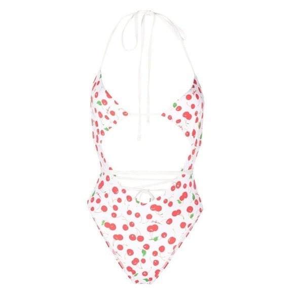 Frankies Bikinis X Sydney Sweeney Gemma Cherry-Print Cut-Out Swimsuit Size L NWT